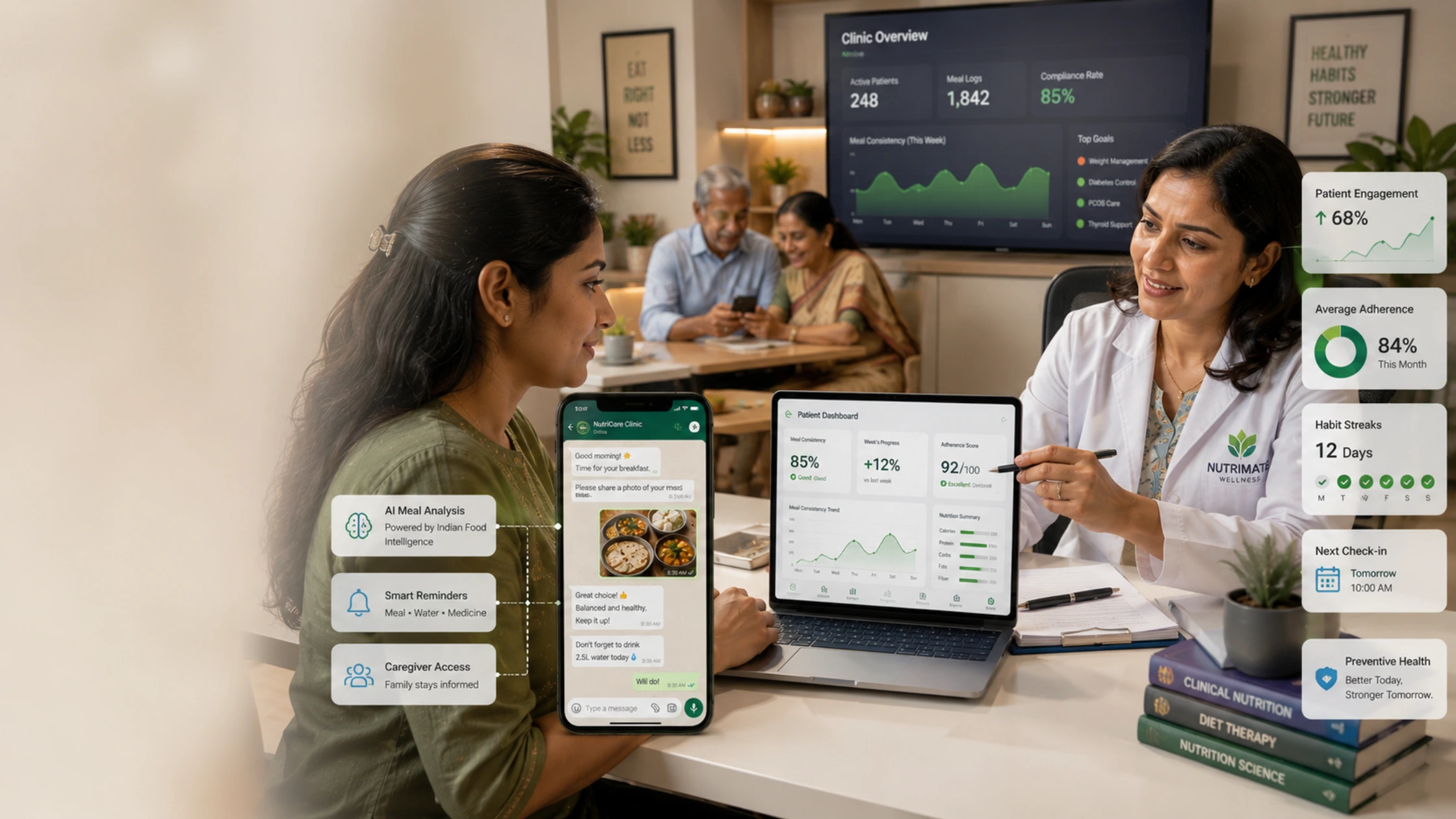 Indian nutrition clinic using digital patient diet tracking software for meal logging and preventive healthcare