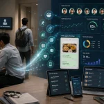 Indian healthcare professional using a digital health dashboard to monitor patient nutrition, compliance, and wellness progress