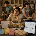 Indian family planning healthy meals together using a shared nutrition tracking system at home