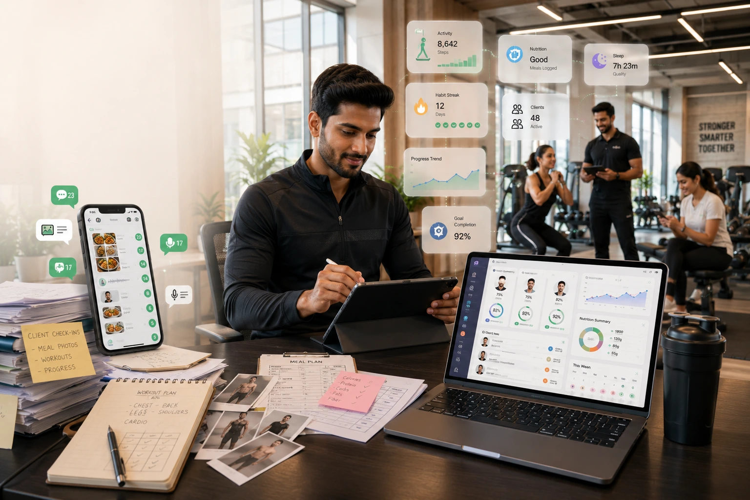 Fitness coach software helping Indian trainers manage workouts, nutrition, client progress, and digital fitness coaching from one platform