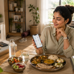 Indian woman comparing meal tracking for women and calorie counting while planning balanced daily meals.