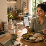 Indian professional using simple food tracking without calorie counting to build healthier eating habits with everyday Indian meals.
